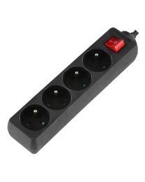Logon Verdeeldoos 4x Type E - 16A - Knop - 1,5m Zwart